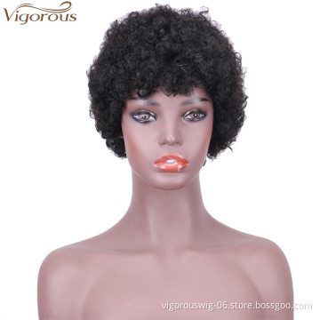 Vigorous Top Quality Short Raw Human Hair Wig Short Fluffy Kinky Curly Wigs for African American Women
